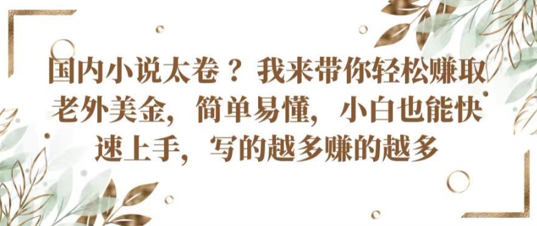国内小说太卷 ?带你轻松赚取老外美金，简单易懂，小白也能快速上手，写的越多赚的越多【揭秘】-第二象限