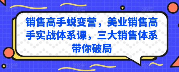 销售高手蜕变营，美业销售高手实战体系课，三大销售体系带你破局-第二象限