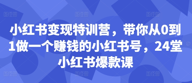 小红书变现特训营，带你从0到1做一个赚钱的小红书号，24堂小红书爆款课-第二象限
