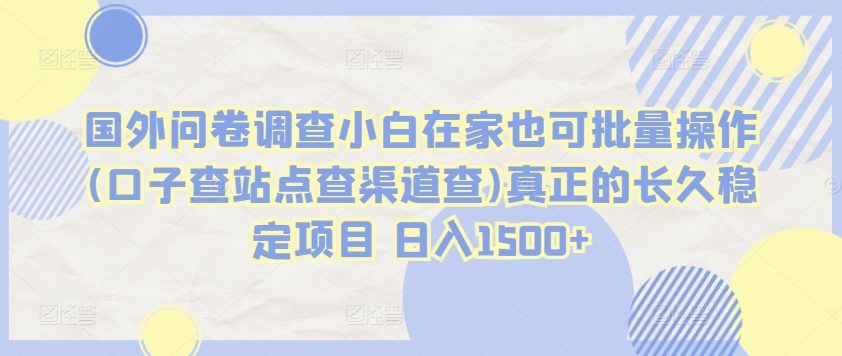 国外问卷调查小白在家也可批量操作(口子查站点查渠道查)真正的长久稳定项目 日入1500+【揭秘】-第二象限