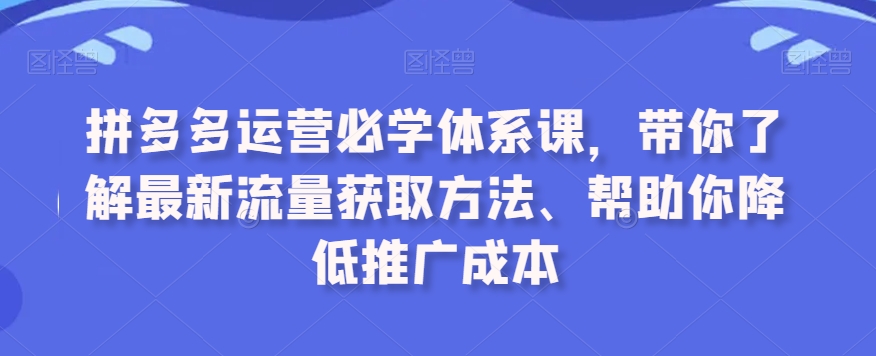 拼多多运营必学体系课，带你了解最新流量获取方法、帮助你降低推广成本-第二象限