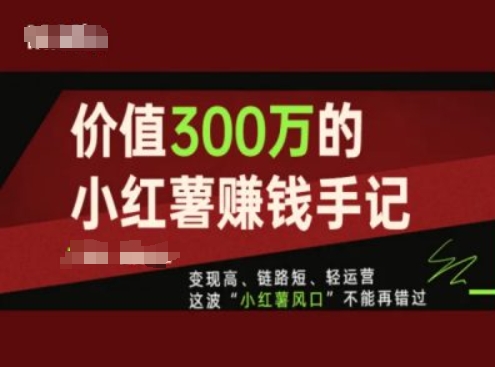 价值300万的小红书赚钱手记，变现高、链路短、轻运营，这波“小红薯风口”不能再错过-第二象限