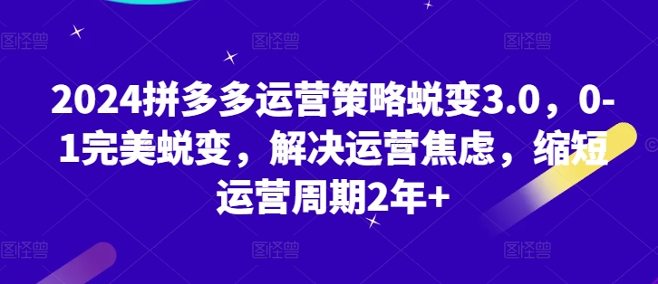 2024拼多多运营策略蜕变3.0，0-1完美蜕变，解决运营焦虑，缩短运营周期2年+-第二象限
