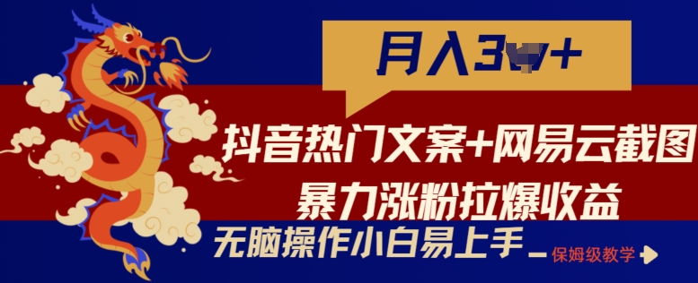 抖音热门文案+网易云截图暴力涨粉拉爆收益玩法，小白无脑操作，简单易上手【揭秘】-第二象限