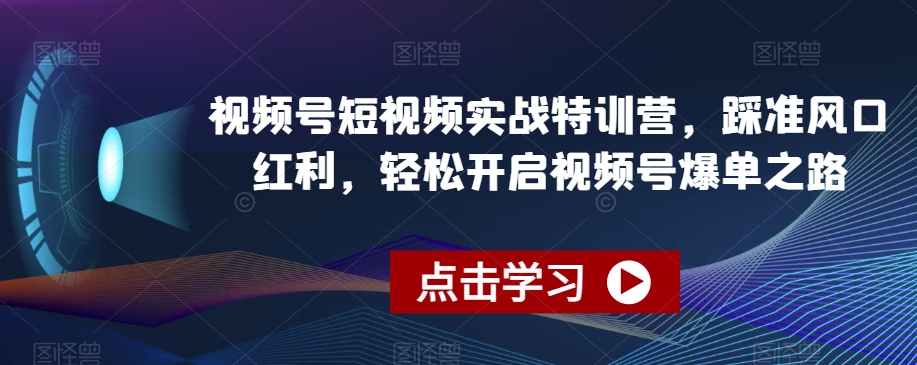 视频号短视频实战特训营，踩准风口红利，轻松开启视频号爆单之路-第二象限