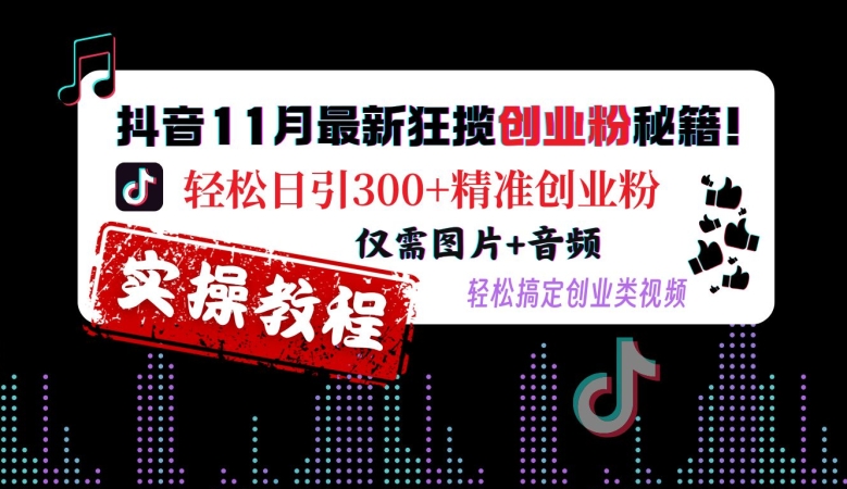 抖音11月最新狂揽创业粉秘籍，轻松日引300+精准创业粉，仅需图片+音频，轻松搞定创业类视频-第二象限
