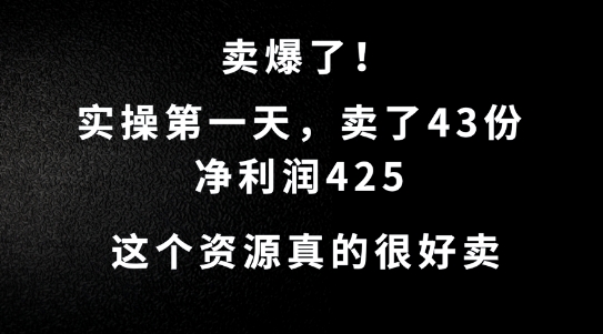 这个资源，需求很大，实操第一天卖了43份，净利润425【揭秘】-第二象限