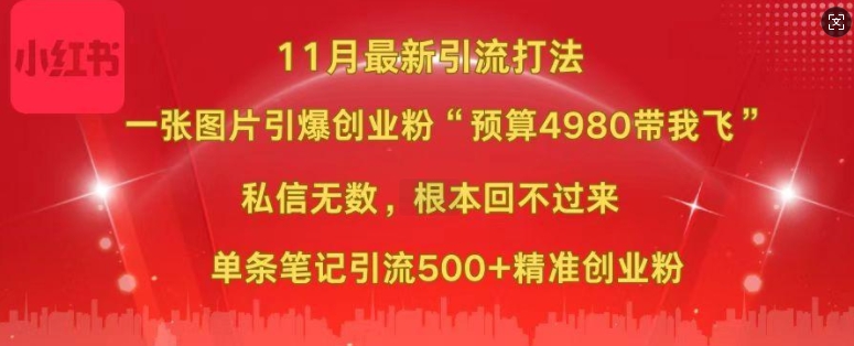 小红书11月最新图片打粉，一张图片引爆创业粉，“预算4980带我飞”，单条引流500+精准创业粉-第二象限