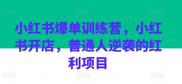 小红书爆单训练营，小红书开店，普通人逆袭的红利项目-第二象限
