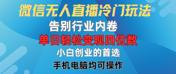 微信无人直播冷门玩法，告别行业内卷，单日轻松变现四位数，小白的创业首选【揭秘】-第二象限