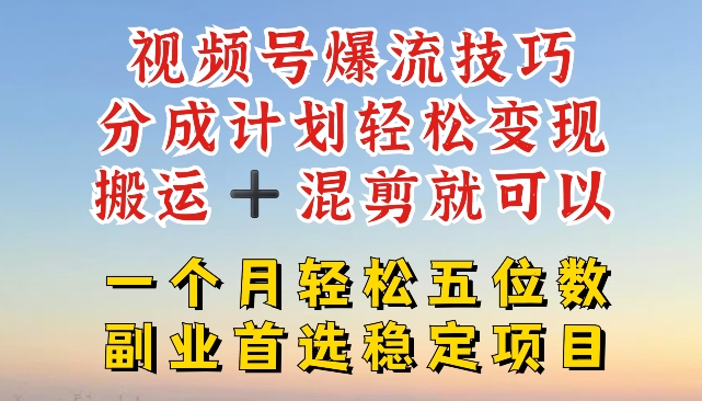 视频号爆流技巧，分成计划轻松变现，搬运 +混剪就可以，一个月轻松五位数稳定项目【揭秘】-第二象限