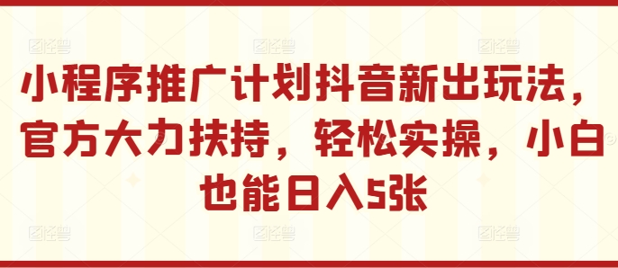 小程序推广计划抖音新出玩法，官方大力扶持，轻松实操，小白也能日入5张【揭秘】-第二象限