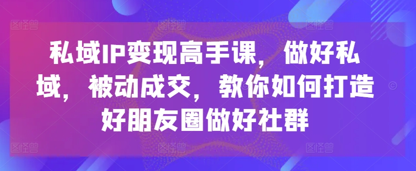 私域IP变现高手课，做好私域，被动成交，教你如何打造好朋友圈做好社群-第二象限