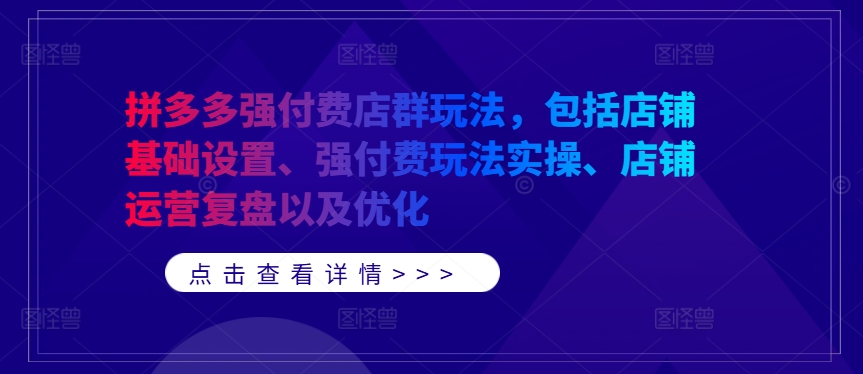 拼多多强付费店群玩法，包括店铺基础设置、强付费玩法实操、店铺运营复盘以及优化-第二象限