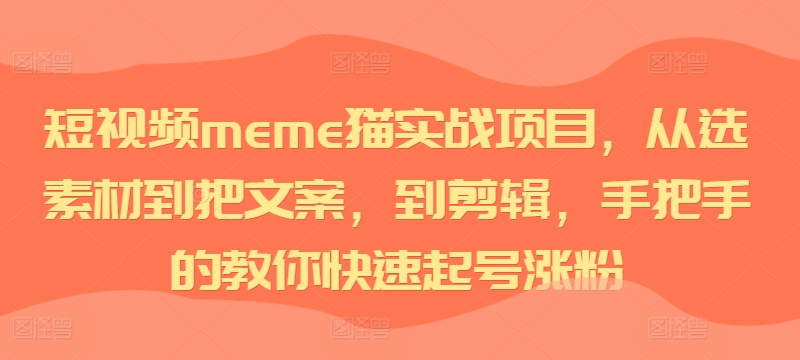 短视频meme猫实战项目，从选素材到把文案，到剪辑，手把手的教你快速起号涨粉-第二象限
