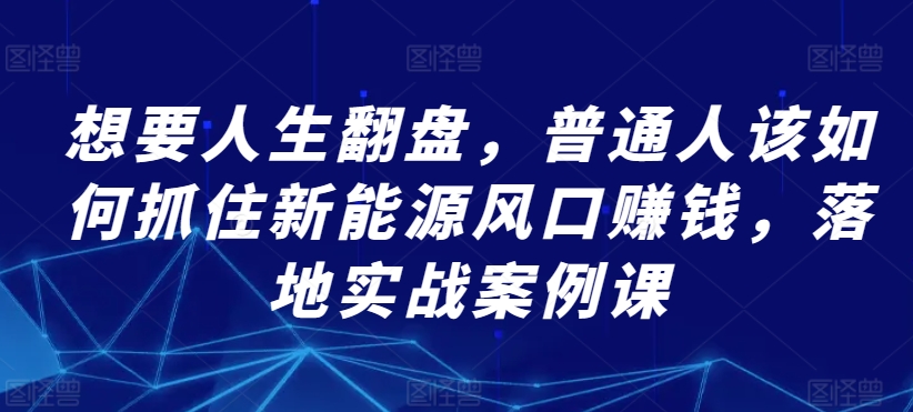 想要人生翻盘，普通人该如何抓住新能源风口赚钱，落地实战案例课-第二象限