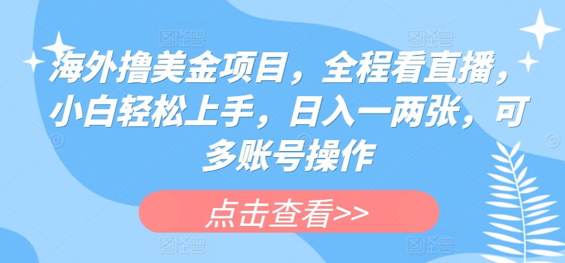 海外撸美金项目，全程看直播，小白轻松上手，日入一两张，可多账号操作【揭秘】-第二象限