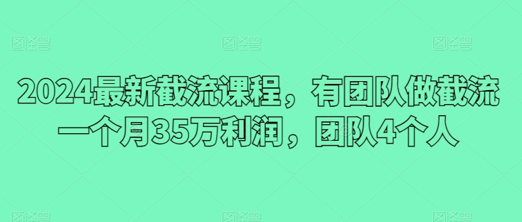 2024最新截流课程，有团队做截流一个月35万利润，团队4个人-第二象限