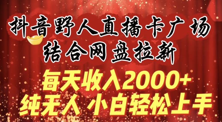 每天收入2000+，抖音野人直播卡广场，结合网盘拉新，纯无人，小白轻松上手【揭秘】-第二象限