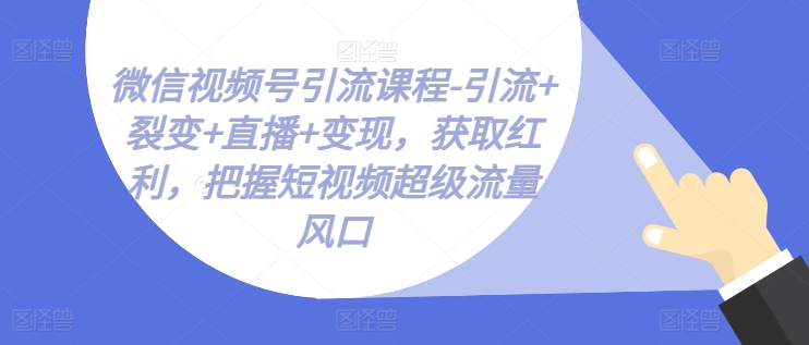 微信视频号引流课程-引流+裂变+直播+变现，获取红利，把握短视频超级流量风口-第二象限