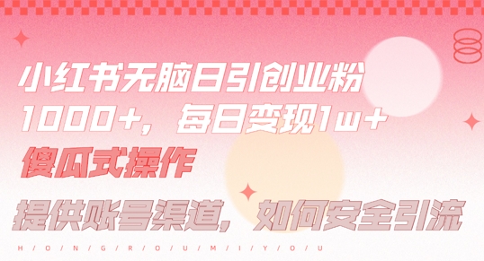 小红书无脑每日引流创业粉500+，小白每天只花半小时，躺赚长尾收益【揭秘】-第二象限