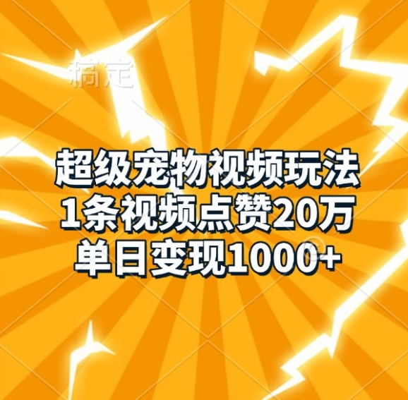 超级宠物视频玩法，1条视频点赞20万，单日变现1k-第二象限