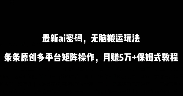最新ai流量密码，傻瓜式搬运玩法，条条原创，多平台矩阵操作，月赚5万+保姆式教程【揭秘】-第二象限
