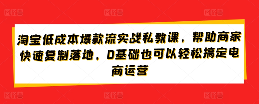 淘宝低成本爆款流实战私教课，帮助商家快速复制落地，0基础也可以轻松搞定电商运营-第二象限
