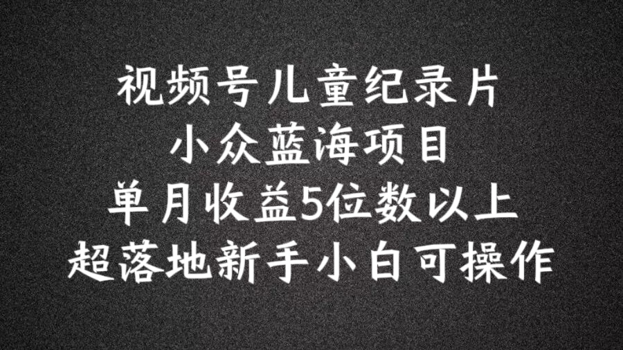 2024蓝海项目视频号儿童纪录片科普，单月收益5位数以上，新手小白可操作【揭秘】-第二象限