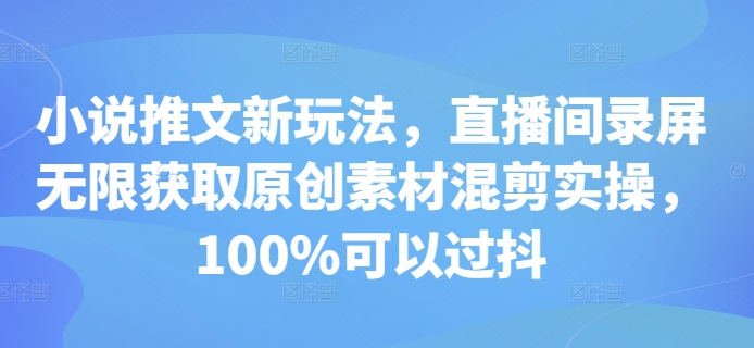 小说推文新玩法，直播间录屏无限获取原创素材混剪实操，100%可以过抖-第二象限