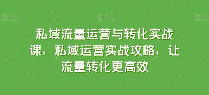 私域流量运营与转化实战课，私域运营实战攻略，让流量转化更高效-第二象限