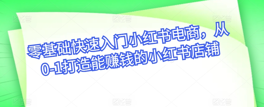零基础快速入门小红书电商，从0-1打造能赚钱的小红书店铺-第二象限