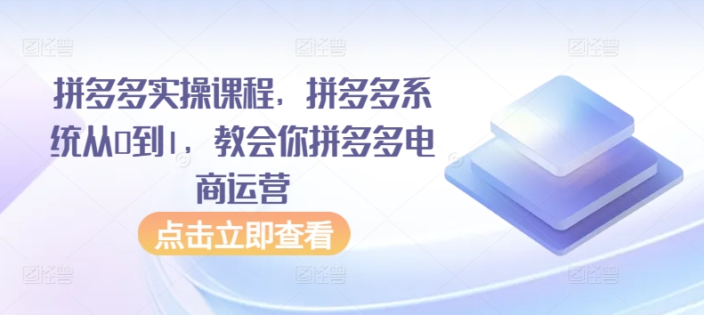 拼多多实操课程，拼多多系统从0到1，教会你拼多多电商运营-第二象限