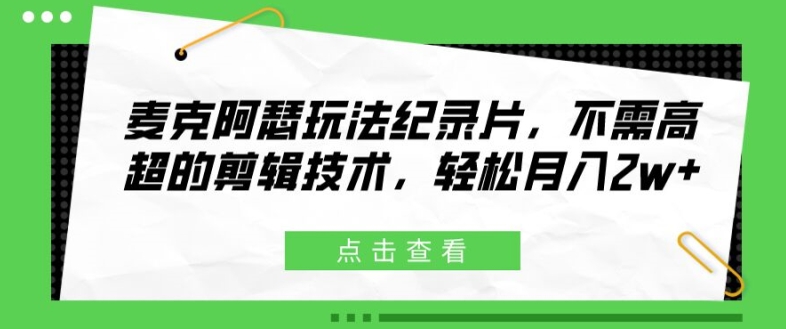 麦克阿瑟玩法纪录片，不需高超的剪辑技术，轻松月入2w+【揭秘】-第二象限