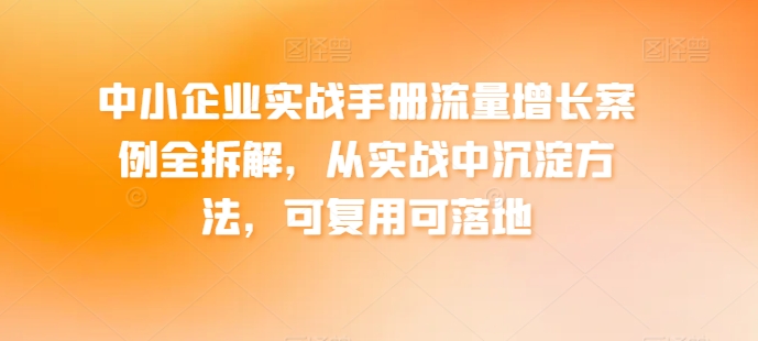 中小企业实战手册流量增长案例全拆解，从实战中沉淀方法，可复用可落地-第二象限
