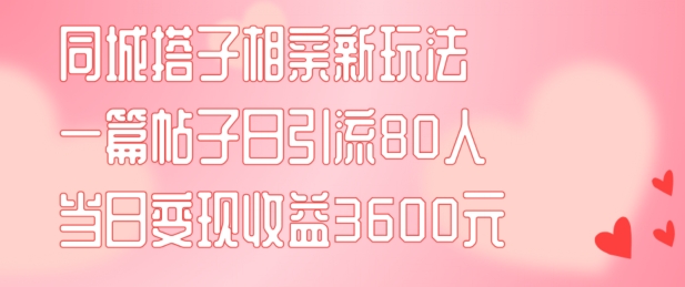同城搭子相亲新玩法一篇帖子引流80人当日变现3600元(项目教程+实操教程)【揭秘】-第二象限