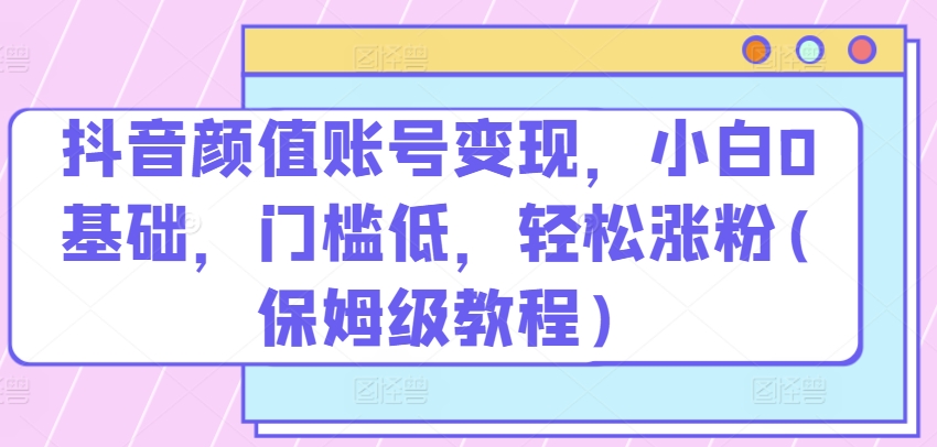 抖音颜值账号变现，小白0基础，门槛低，​轻松涨粉(保姆级教程)【揭秘】-第二象限