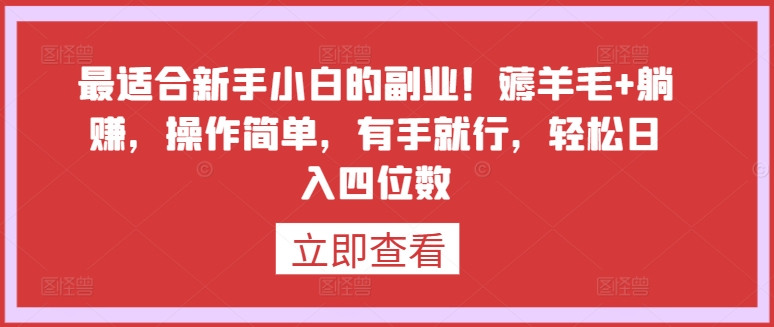 最适合新手小白的副业！薅羊毛+躺赚，操作简单，有手就行，轻松日入四位数【揭秘】-第二象限
