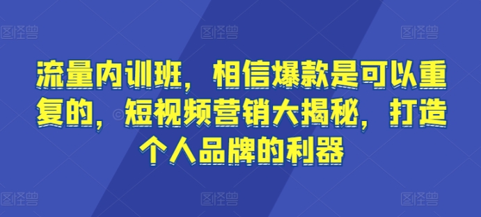 流量内训班，相信爆款是可以重复的，短视频营销大揭秘，打造个人品牌的利器-第二象限