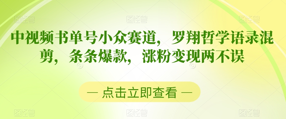 中视频书单号小众赛道，罗翔哲学语录混剪，条条爆款，涨粉变现两不误【揭秘】-第二象限
