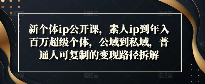 新个体ip公开课，素人ip到年入百万超级个体，公域到私域，普通人可复制的变现路径拆解-第二象限