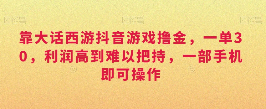 靠大话西游抖音游戏撸金，一单30，利润高到难以把持，一部手机即可操作，日入3000+【揭秘】-第二象限