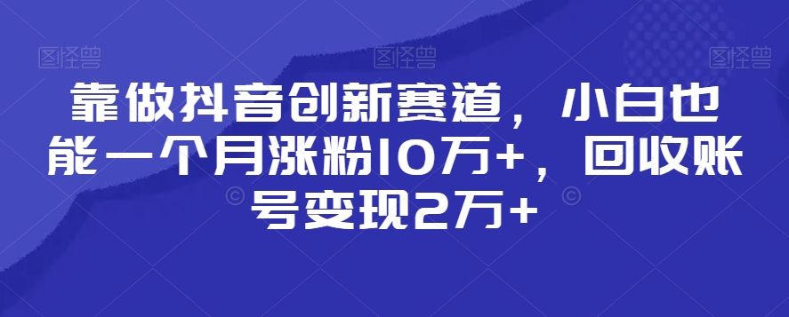 靠做抖音创新赛道，小白也能一个月涨粉10万+，回收账号变现2万+【揭秘】-第二象限