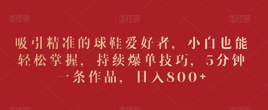 吸引精准的球鞋爱好者，小白也能轻松掌握，持续爆单技巧，5分钟一条作品，日入800+【揭秘】-第二象限