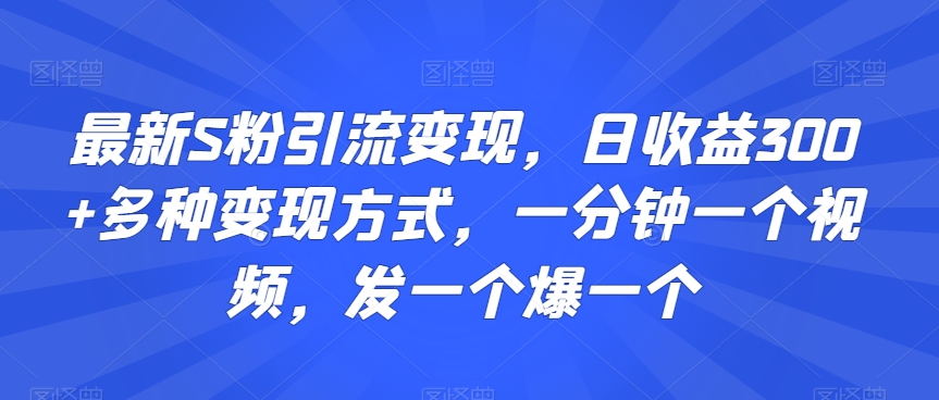 最新S粉引流变现，日收益300+多种变现方式，一分钟一个视频，发一个爆一个【揭秘】-第二象限