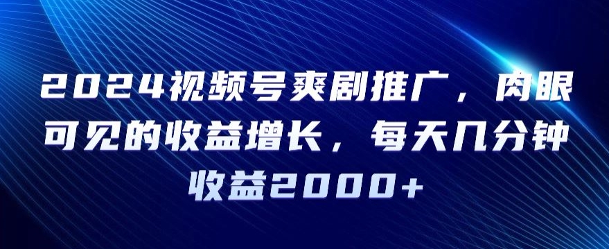 2024视频号爽剧推广，肉眼可见的收益增长，每天几分钟收益2000+【揭秘】-第二象限