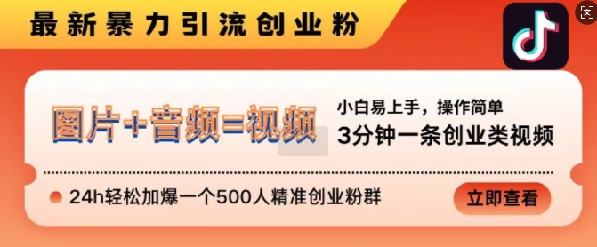 抖音最新暴力引流创业粉，3分钟一条创业类视频，24h轻松加爆一个500人精准创业粉群【揭秘】-第二象限