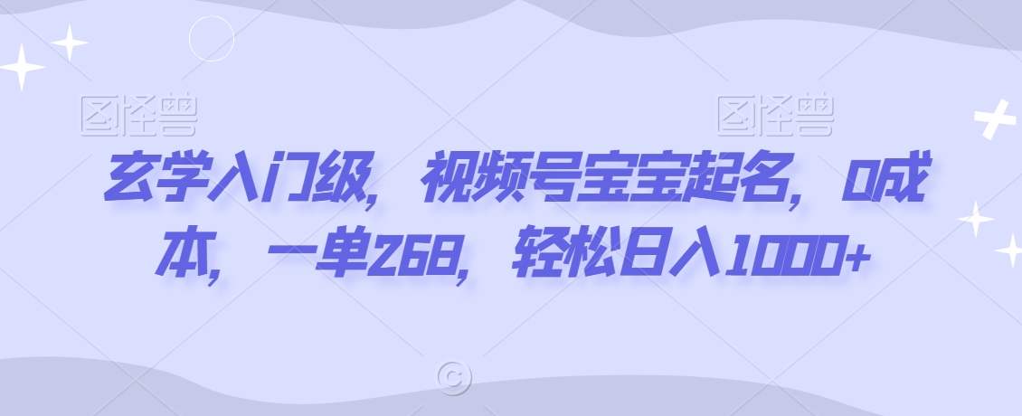 玄学入门级，视频号宝宝起名，0成本，一单268，轻松日入1000+【揭秘】-第二象限