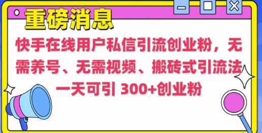 快手最新引流创业粉方法，无需养号、无需视频、搬砖式引流法【揭秘】-第二象限