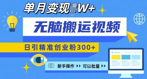 无脑搬运视频号可批量复制，新手即可操作，日引精准创业粉300+，月变现过W 【揭秘】-第二象限